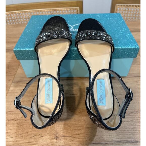 Betsey Johnson Blue SB-Mari Dressy Heels Black Rhinestones Size 5 Wide NIB - Picture 11 of 14